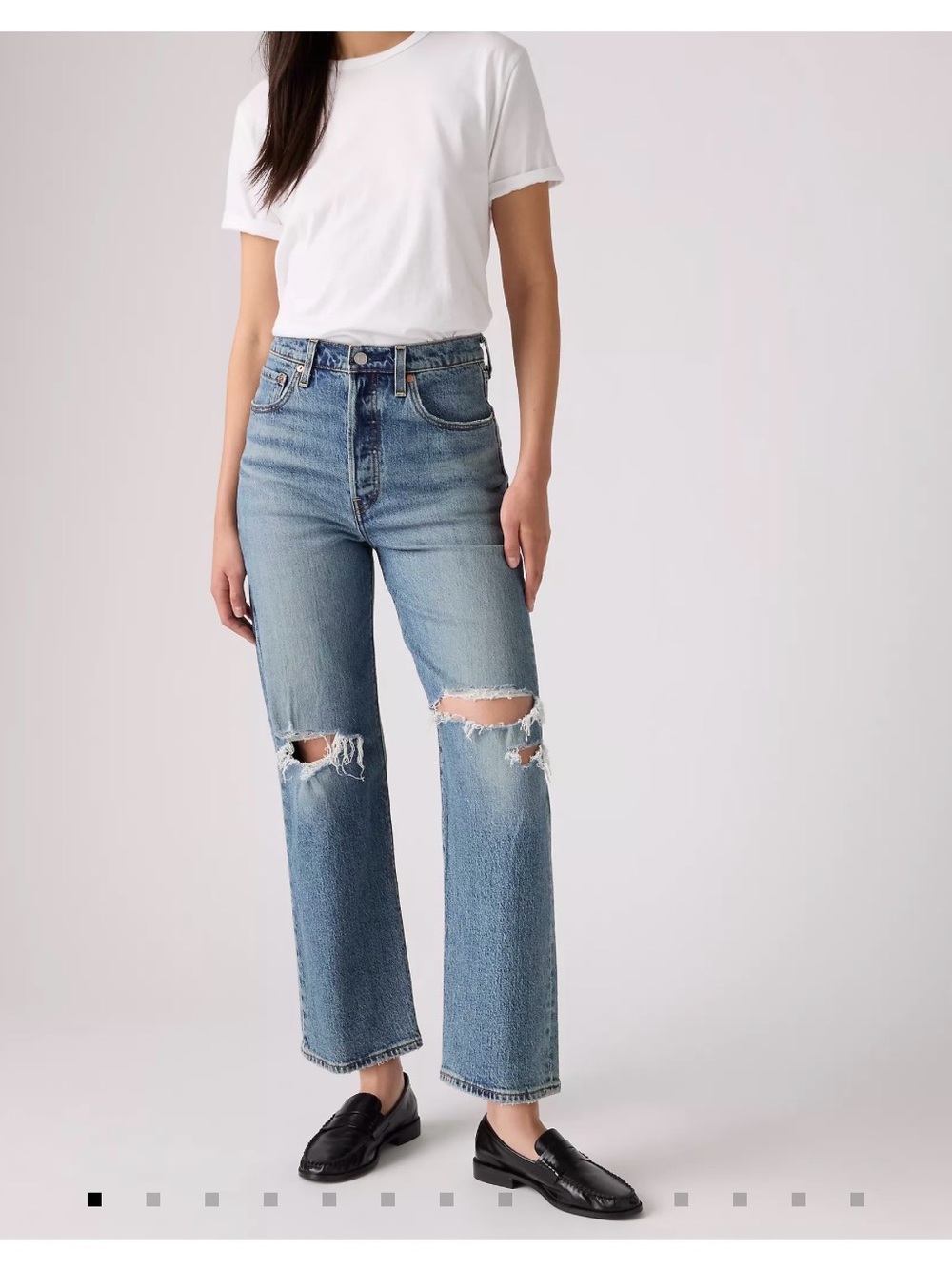 Levi's high rise ribcage Straight-Leg medium blue Distressed Jeans